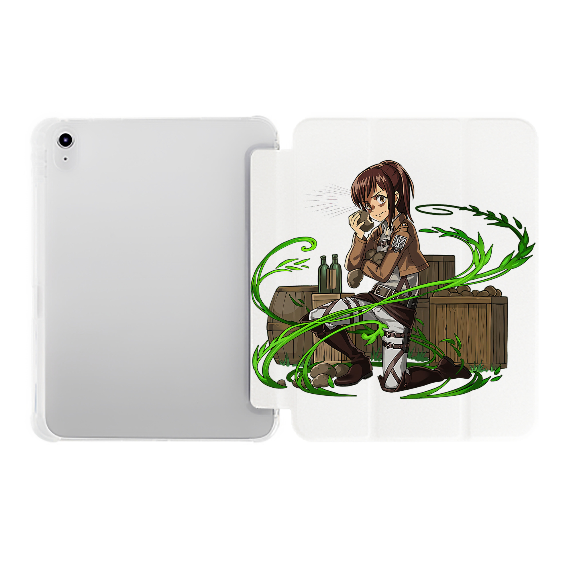 （画像用） 進撃の巨人 サシャ·ブラウス Attack on Titan Sasha Blaus IPad ケース ペン収納付き 三つ折りスタンド PUレザー×シリコン 対応機種9.5/10.5/10.9インチ